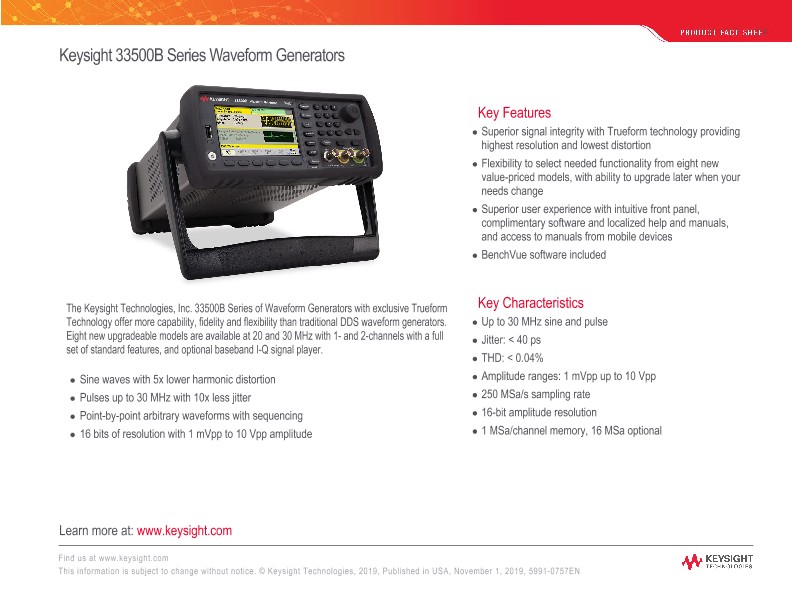 33500B Series Waveform Generators PDF Asset Page Keysight